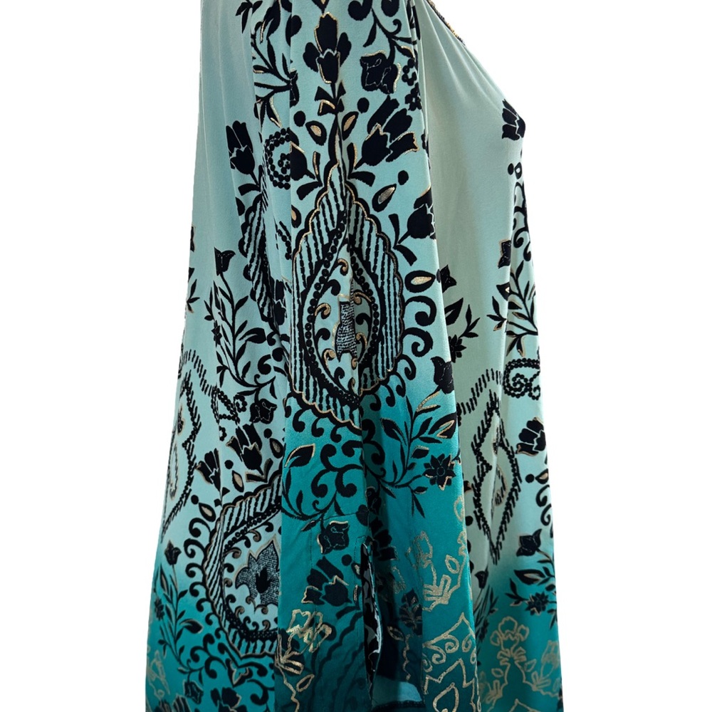 JM Collection Black and Mint Floral Top - Picture 4 of 7